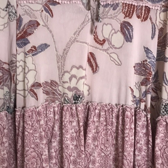 Knox Rose Floral Blouse Boho Peasant Top Ruffles Bell Sleeves Beige Pink Size S - Picture 2 of 12